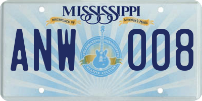 MS license plate ANW008