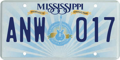 MS license plate ANW017
