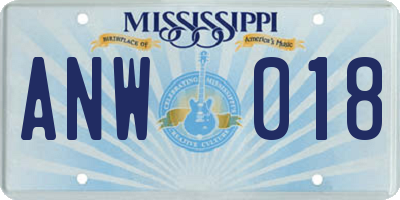 MS license plate ANW018