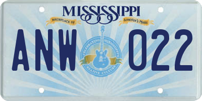 MS license plate ANW022