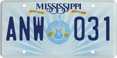 MS license plate ANW031