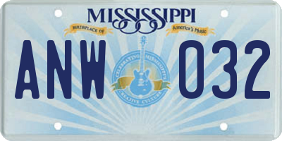 MS license plate ANW032