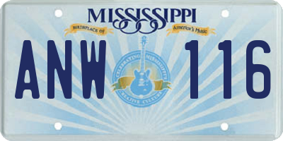 MS license plate ANW116
