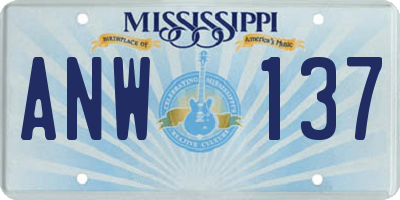 MS license plate ANW137