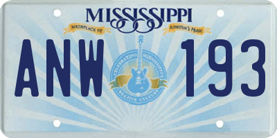 MS license plate ANW193