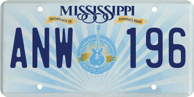 MS license plate ANW196