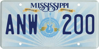 MS license plate ANW200