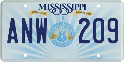 MS license plate ANW209