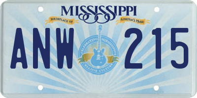 MS license plate ANW215