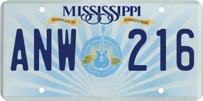 MS license plate ANW216