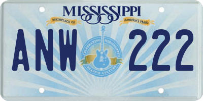 MS license plate ANW222