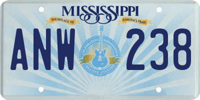MS license plate ANW238