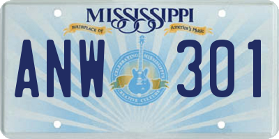 MS license plate ANW301