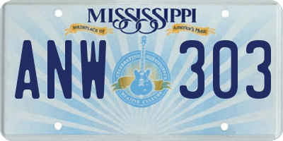 MS license plate ANW303