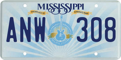 MS license plate ANW308