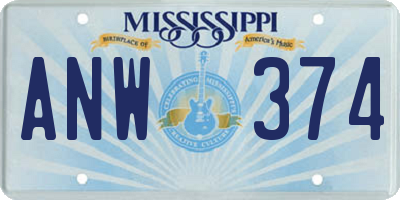 MS license plate ANW374