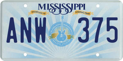 MS license plate ANW375