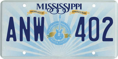MS license plate ANW402
