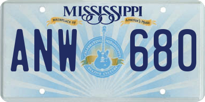 MS license plate ANW680