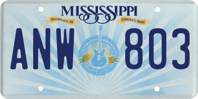 MS license plate ANW803