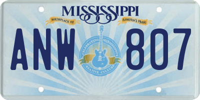 MS license plate ANW807