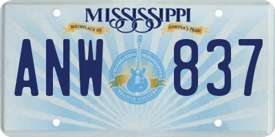 MS license plate ANW837