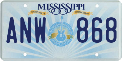 MS license plate ANW868
