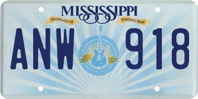 MS license plate ANW918
