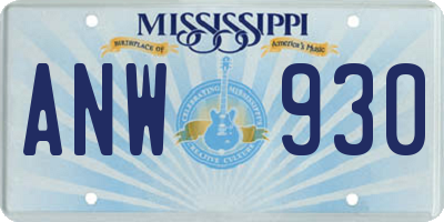 MS license plate ANW930