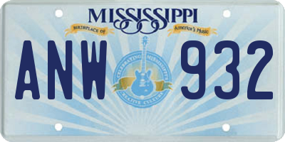 MS license plate ANW932