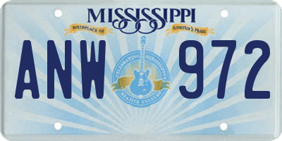 MS license plate ANW972