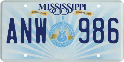 MS license plate ANW986
