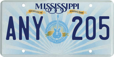 MS license plate ANY205