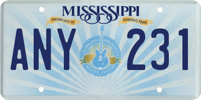 MS license plate ANY231
