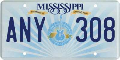 MS license plate ANY308