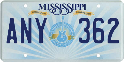 MS license plate ANY362