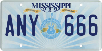 MS license plate ANY666