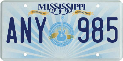 MS license plate ANY985