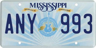 MS license plate ANY993