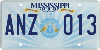 MS license plate ANZ013
