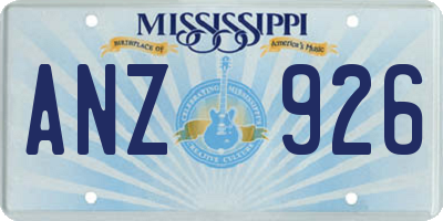 MS license plate ANZ926
