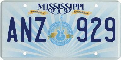 MS license plate ANZ929