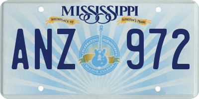 MS license plate ANZ972
