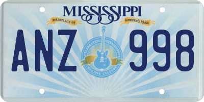 MS license plate ANZ998