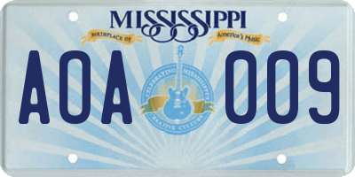 MS license plate AOA009