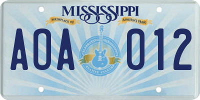 MS license plate AOA012