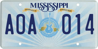 MS license plate AOA014
