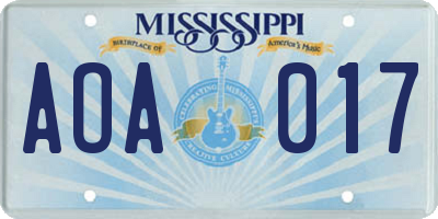 MS license plate AOA017