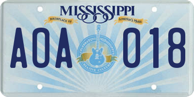 MS license plate AOA018