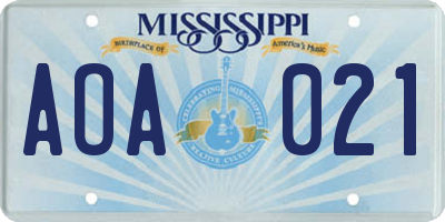 MS license plate AOA021